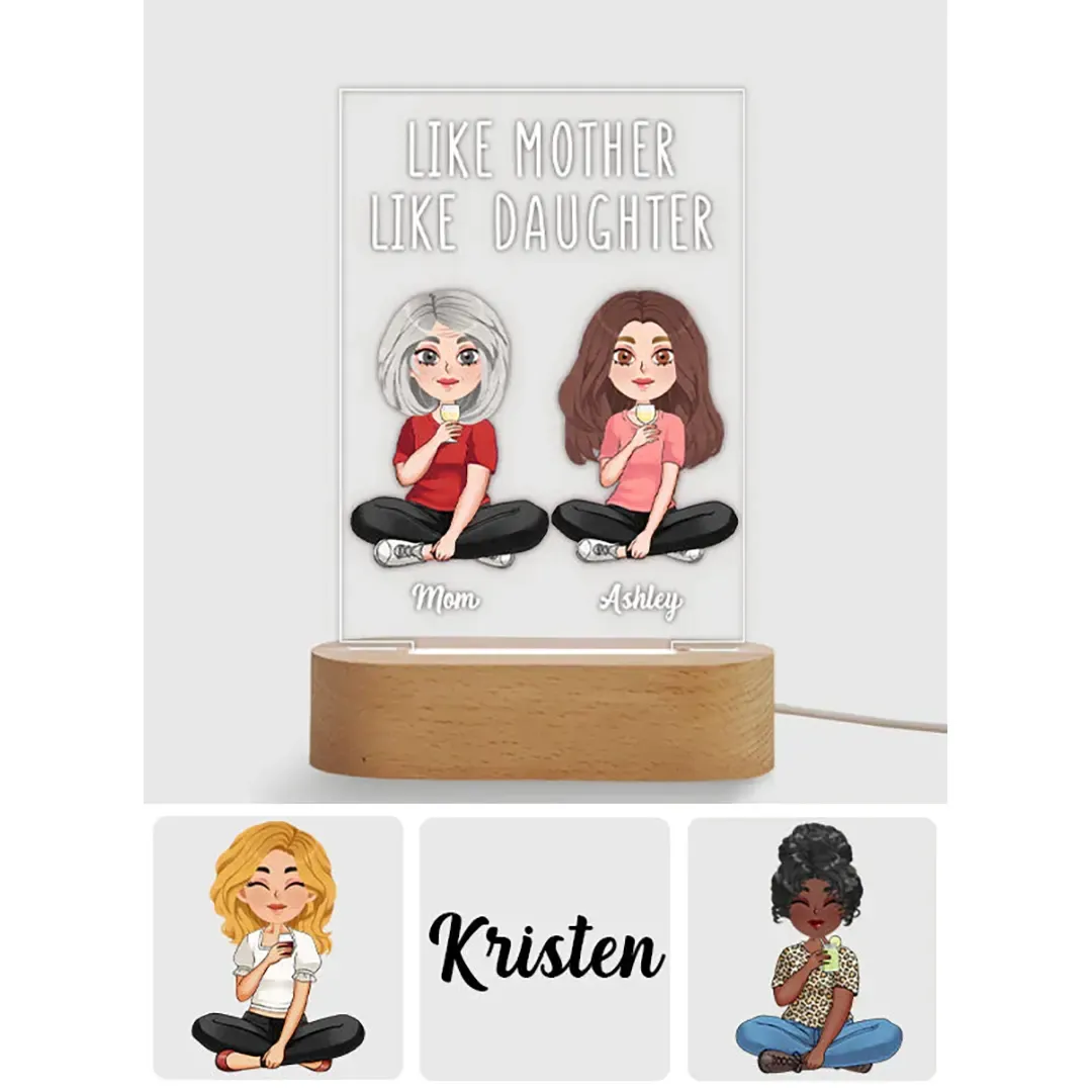 Like Mother Like Daughter - Personalized Mother Shaped Plaque Light Base-ancustom