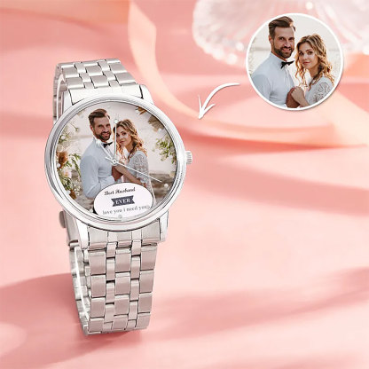 Personalized Engraved Photo Watch Black Alloy Bracelet Photo Watch Gift for Wife、Husband-ancustom
