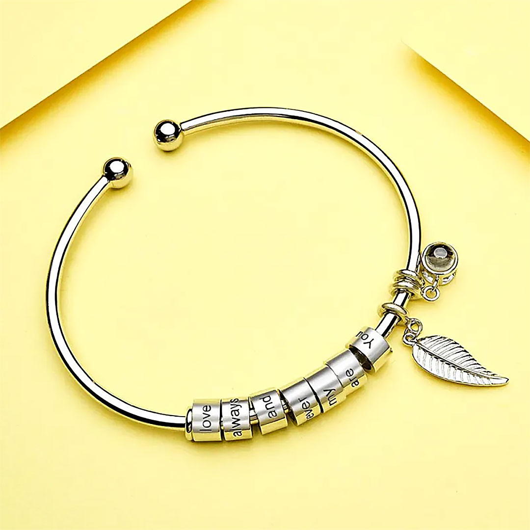 Personalized Photo Projection Bracelet Custom Number Of Optional Engravable Beads Jewelry Gift For Family-ancustom