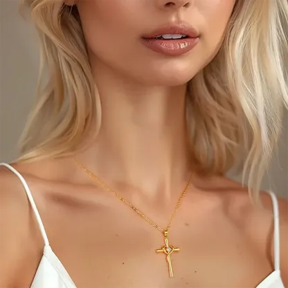 Personalized Heart Cross Necklace with Birthstone Minimalist Christian Jewelry Religious Birthday Gift for Her-ancustom