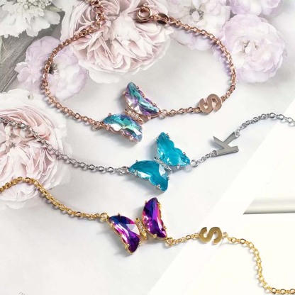 Personalized Crystal Glass Butterfly Bracelet-ancustom