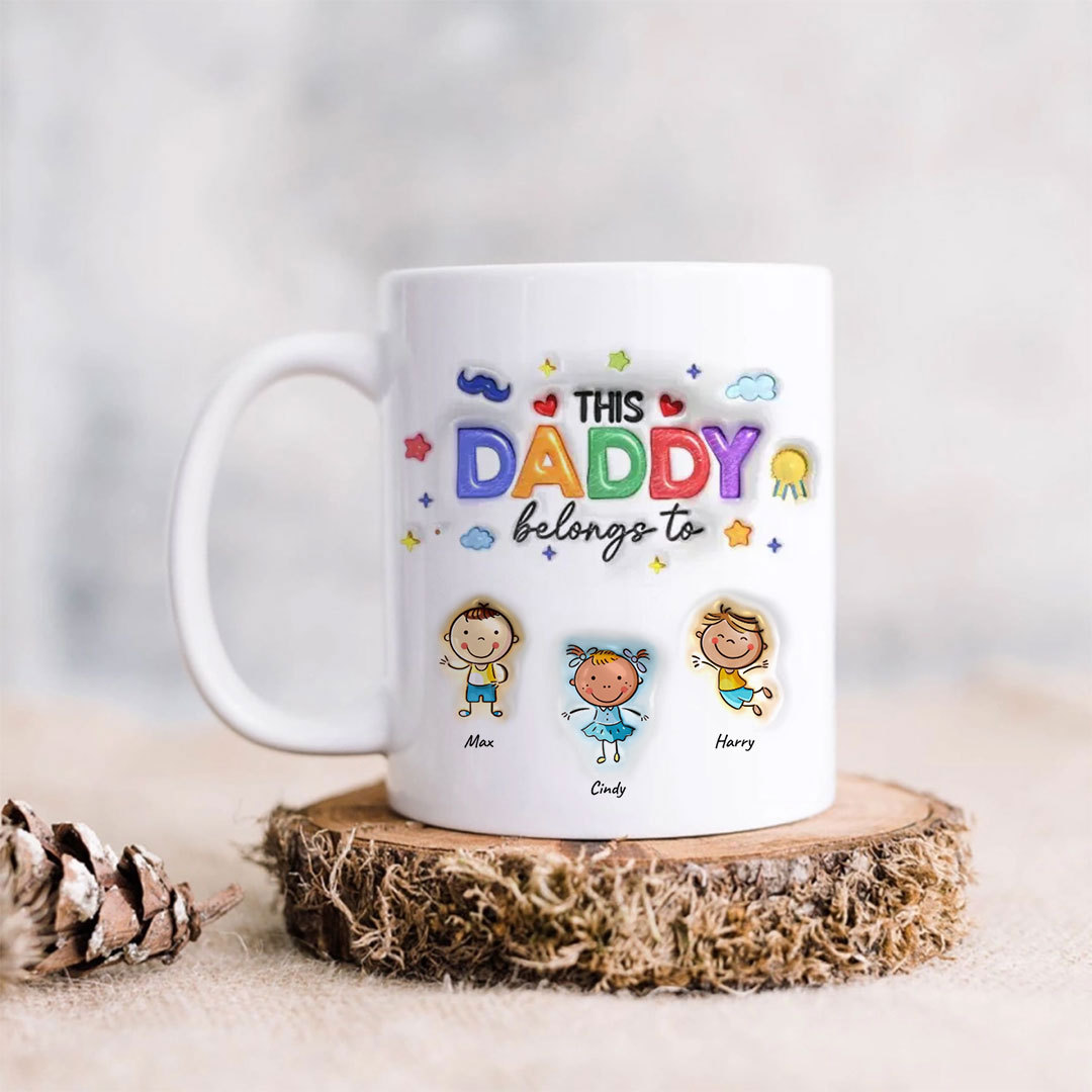Custom Personalized Daddy 3D Inflated Effect Coffee Mug - Upto 6 Kids - Father's Day Gift Idea-ancustom