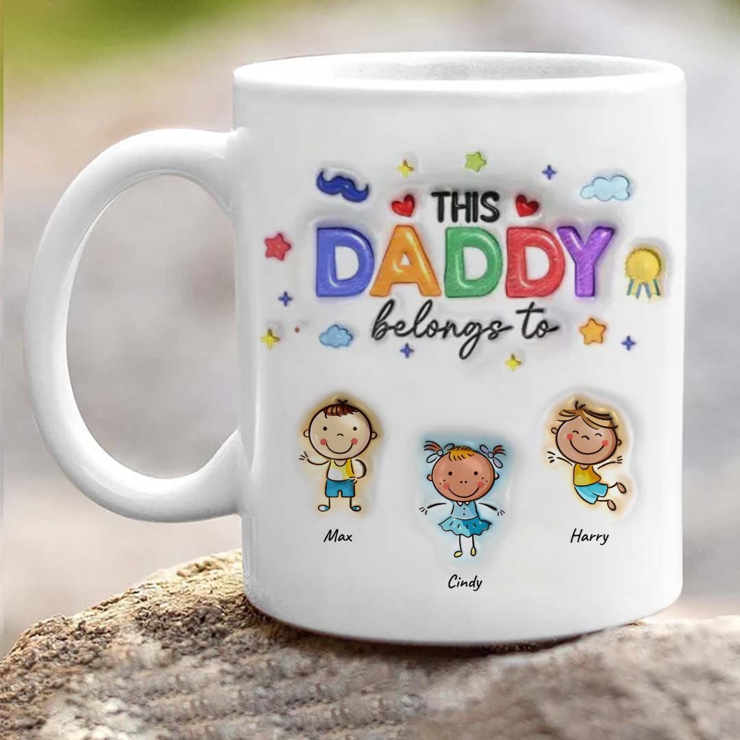 Custom Personalized Daddy 3D Inflated Effect Coffee Mug - Upto 6 Kids - Father's Day Gift Idea-ancustom