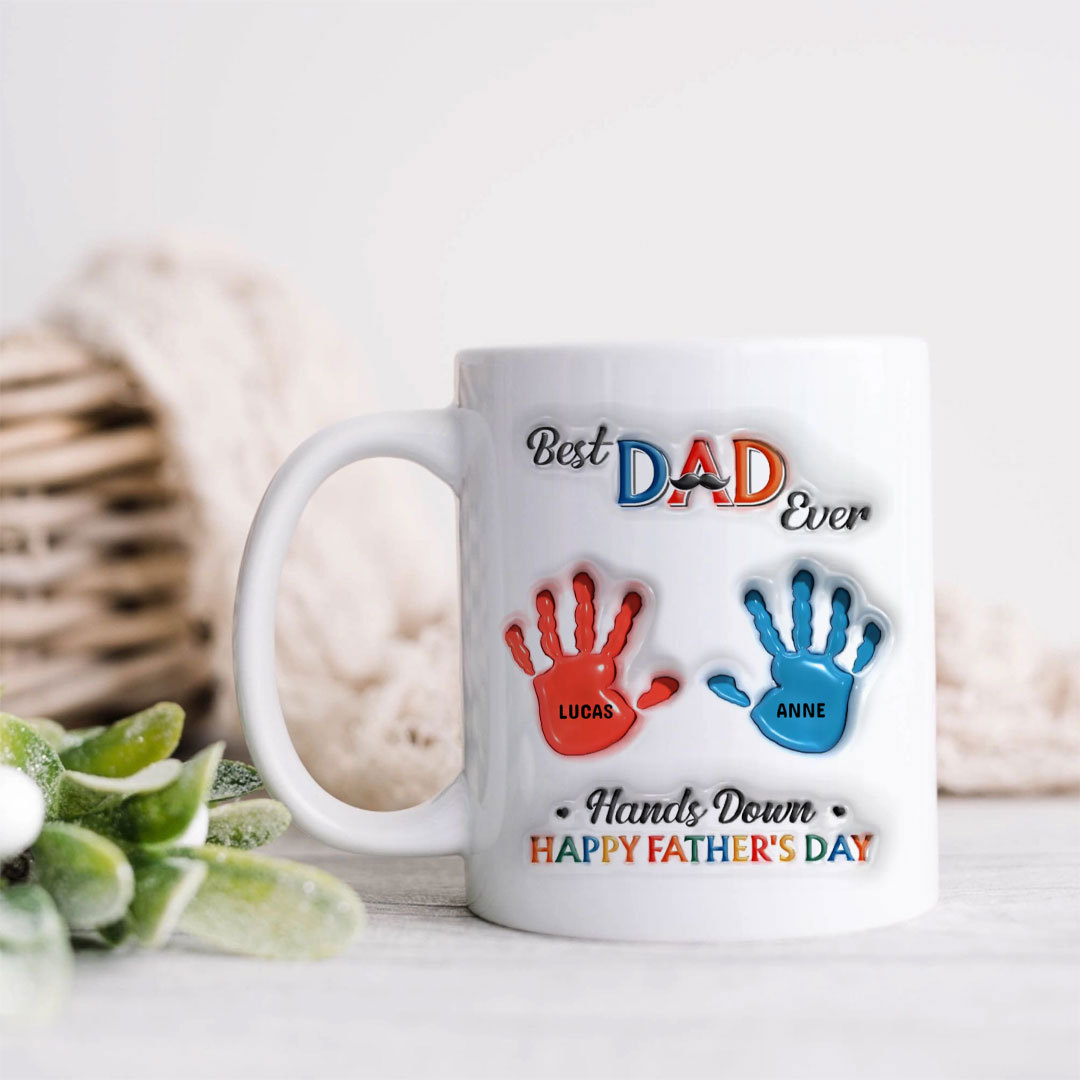 Custom Personalized Dad 3D Inflated Coffee Mug - Upto 7 Kids - Father's Day Gift Idea - Best Dad Ever Hands Down-ancustom