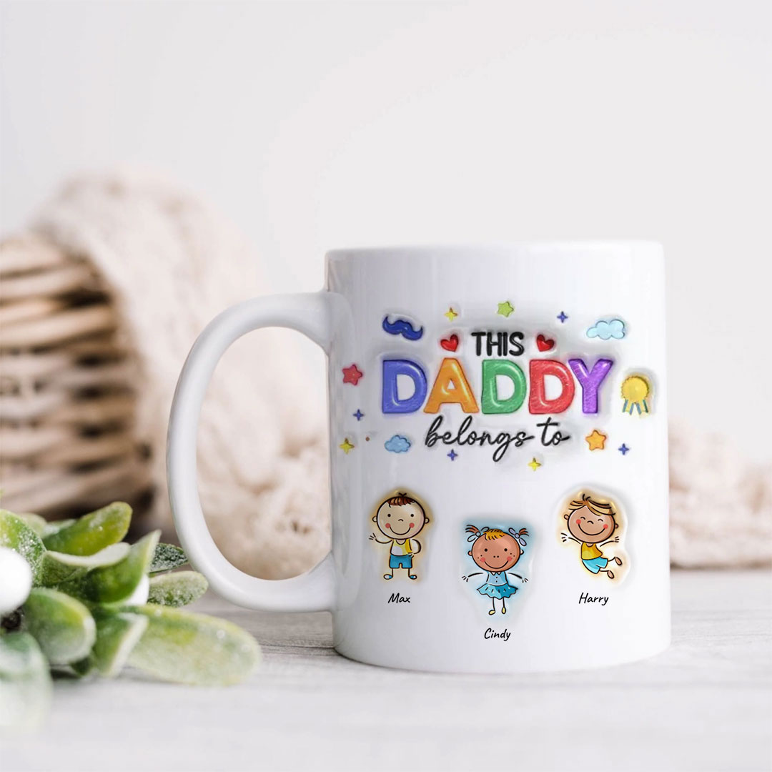 Custom Personalized Daddy 3D Inflated Effect Coffee Mug - Upto 6 Kids - Father's Day Gift Idea-ancustom