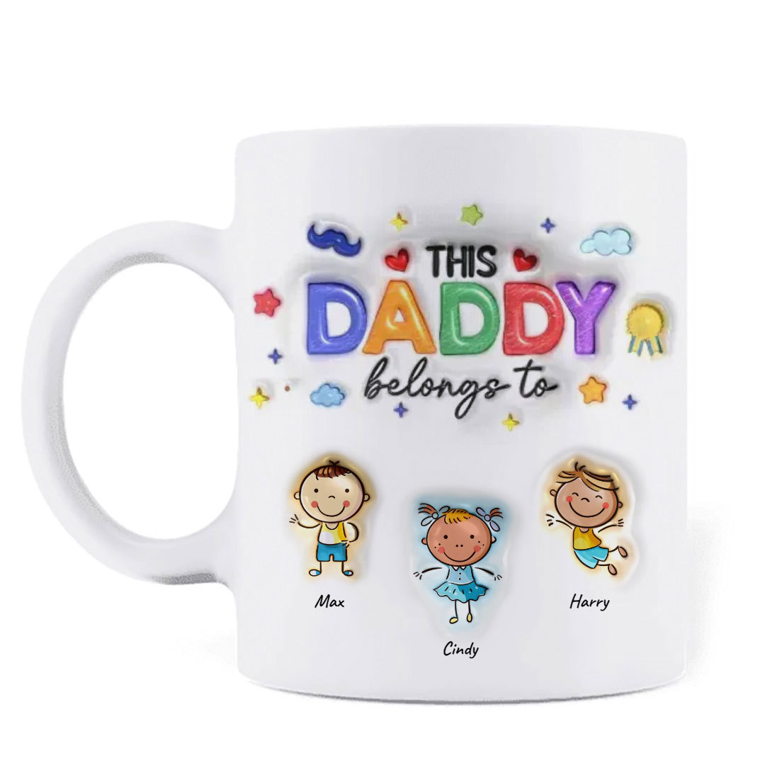 Custom Personalized Daddy 3D Inflated Effect Coffee Mug - Upto 6 Kids - Father's Day Gift Idea-ancustom