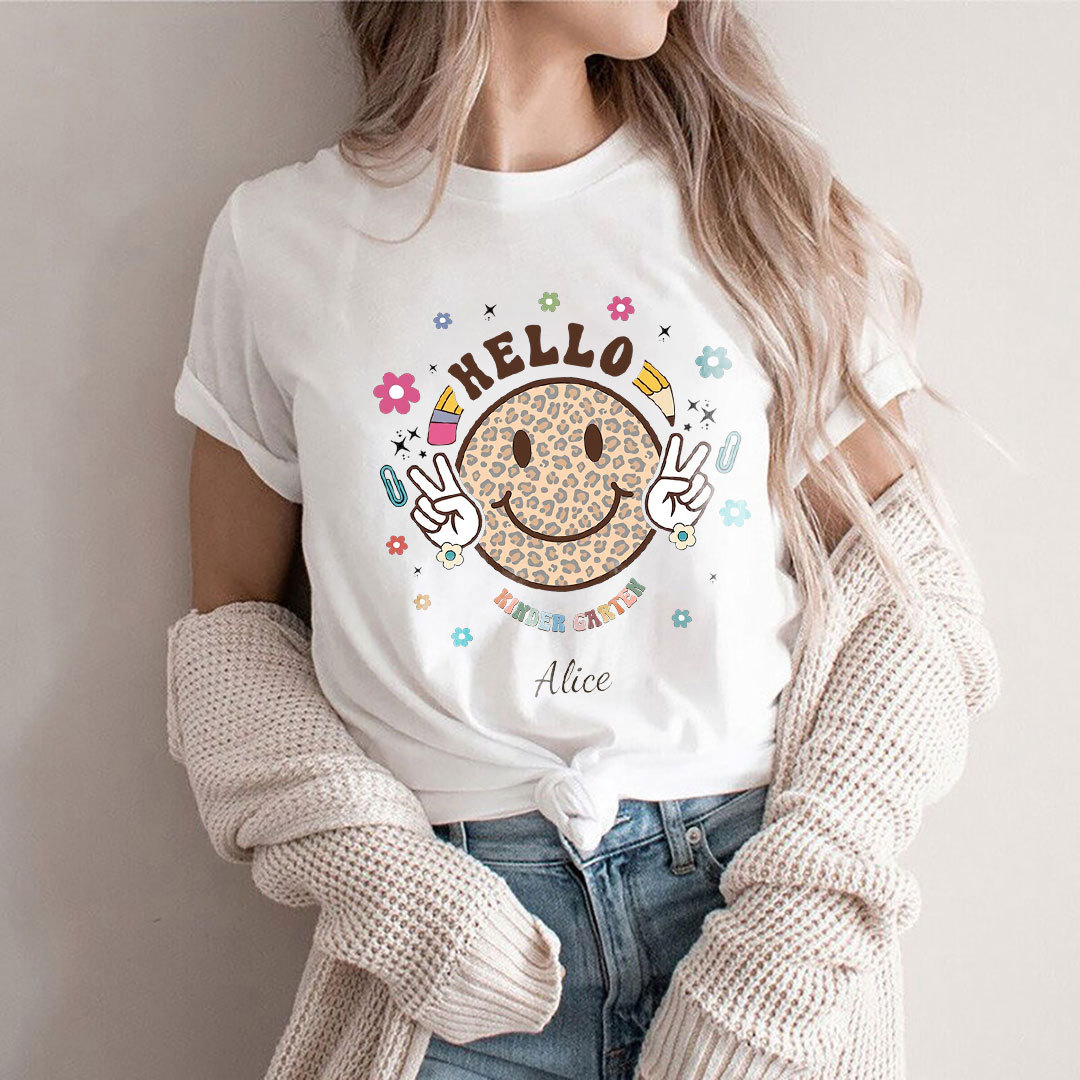Back To School Smiling Face, Hello Preschool Kindergarten 1st Grade 2nd Grade Personalized Youth T-Shirt-ancustom