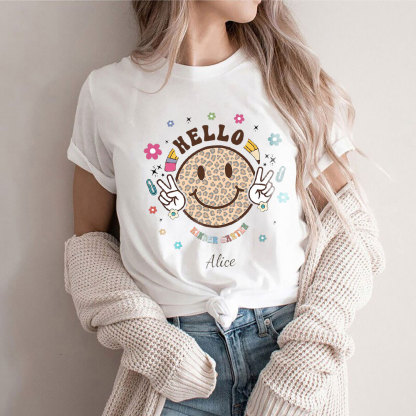 Back To School Smiling Face, Hello Preschool Kindergarten 1st Grade 2nd Grade Personalized Youth T-Shirt-ancustom