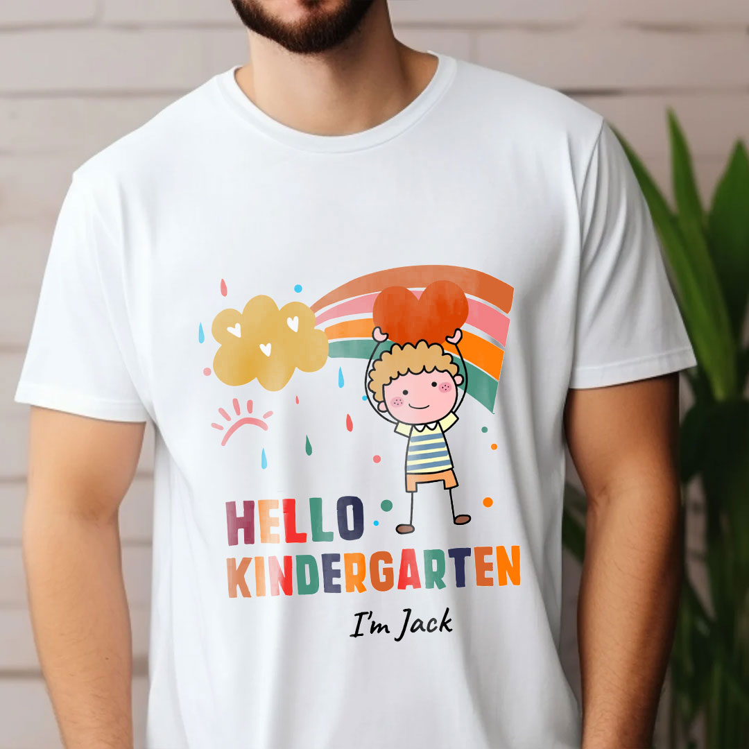 Hello Kindergarten Cute Colorful Rainbow Personalized Youth T-Shirt Back to School Gift for Kids-ancustom