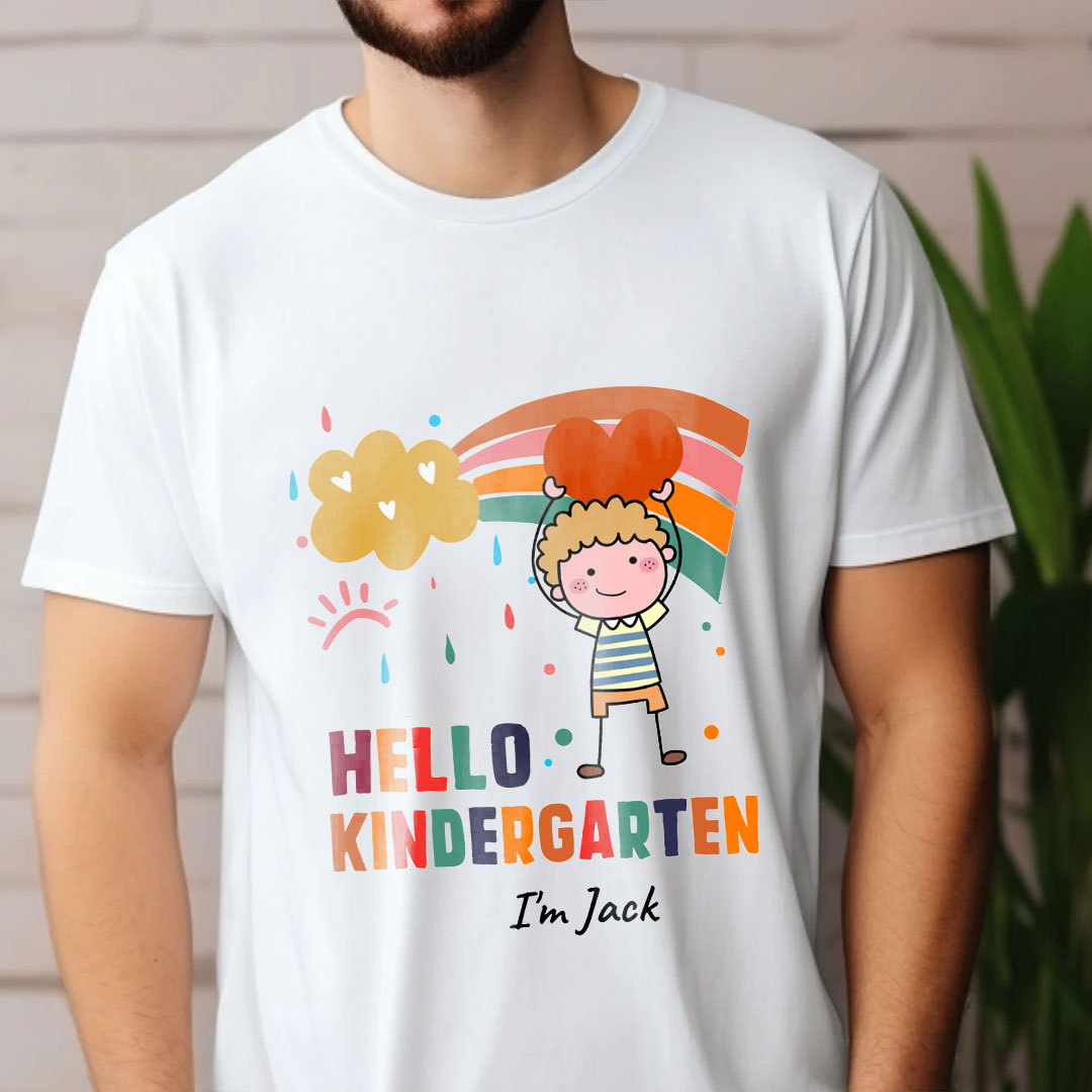Hello Kindergarten Cute Colorful Rainbow Personalized Youth T-Shirt Back to School Gift for Kids-ancustom