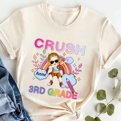 Kid Dabbing's Ready To Crush With Rainbow, 1st Grade 2nd Grade Kindergarten Preschool Personalized Youth T-Shirt-ancustom