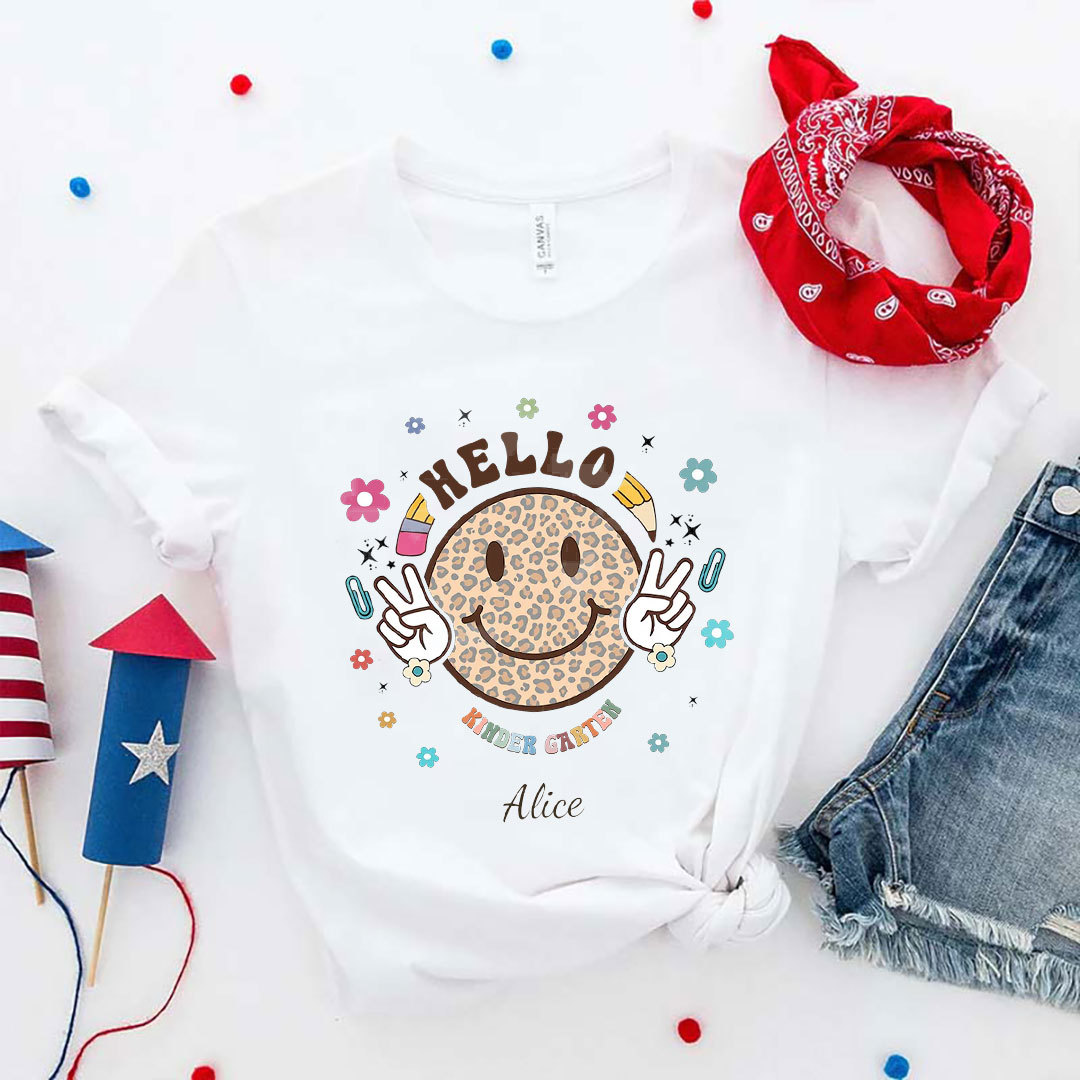 Back To School Smiling Face, Hello Preschool Kindergarten 1st Grade 2nd Grade Personalized Youth T-Shirt-ancustom