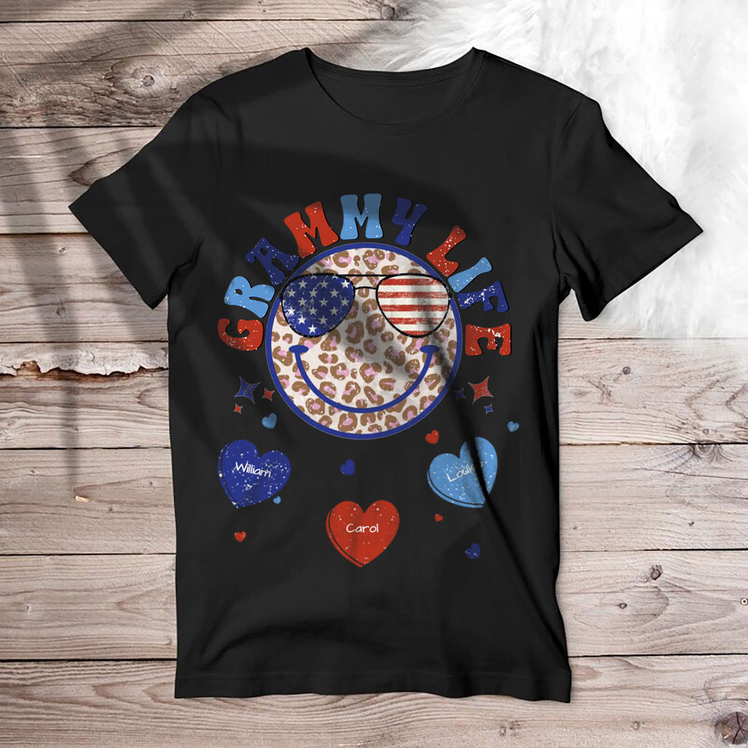 Personalized Grandma Life Smiley Face 4th Of July T-Shirt -ancustom