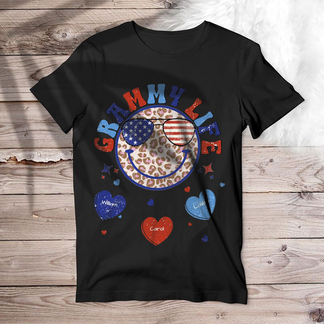 Personalized Grandma Life Smiley Face 4th Of July T-Shirt -ancustom