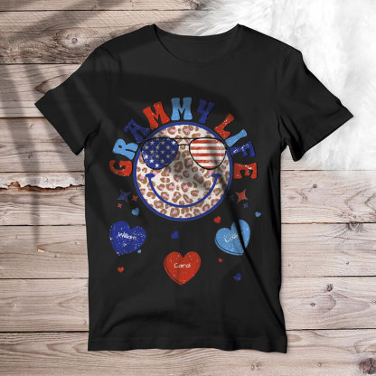 Personalized Grandma Life Smiley Face 4th Of July T-Shirt -ancustom
