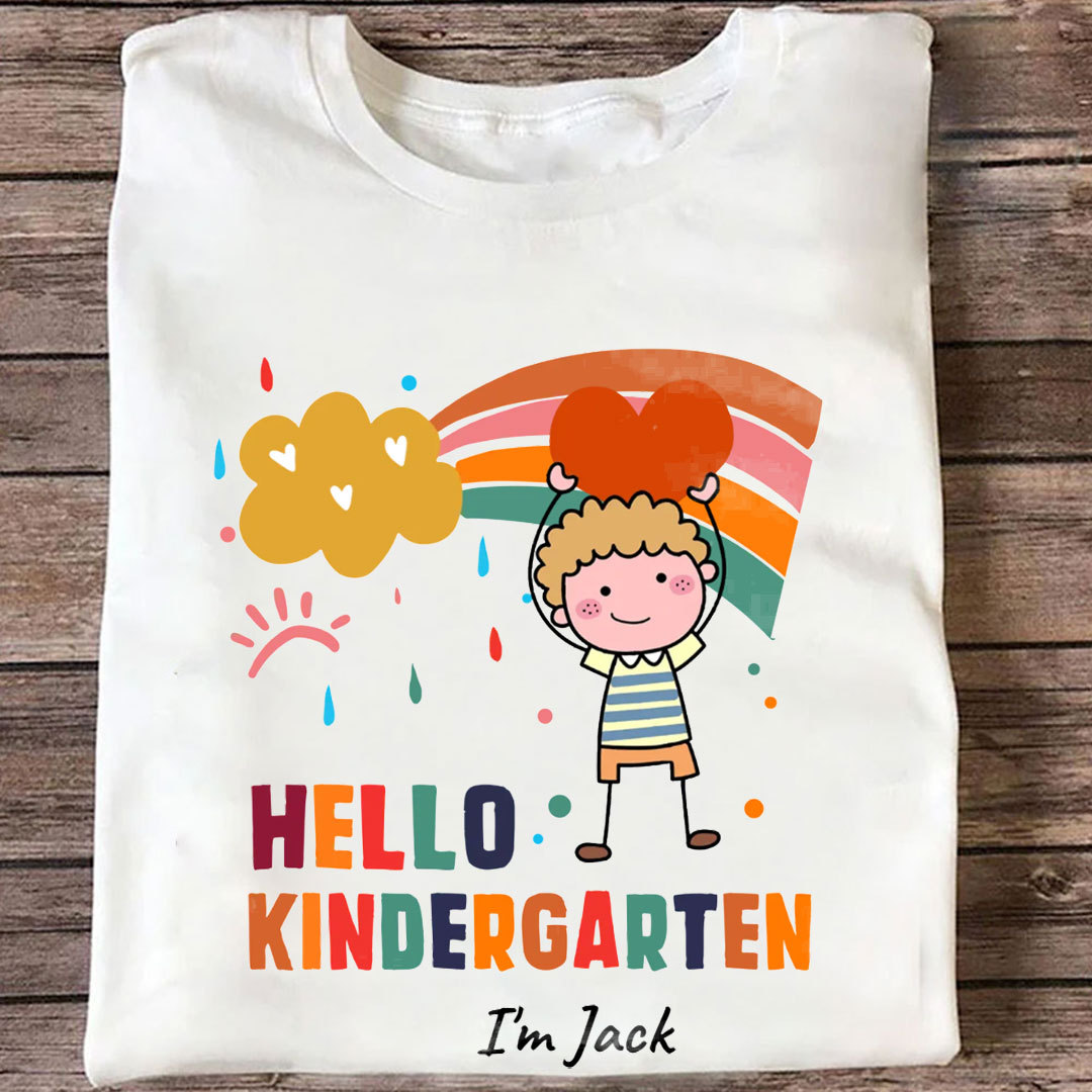 Hello Kindergarten Cute Colorful Rainbow Personalized Youth T-Shirt Back to School Gift for Kids-ancustom