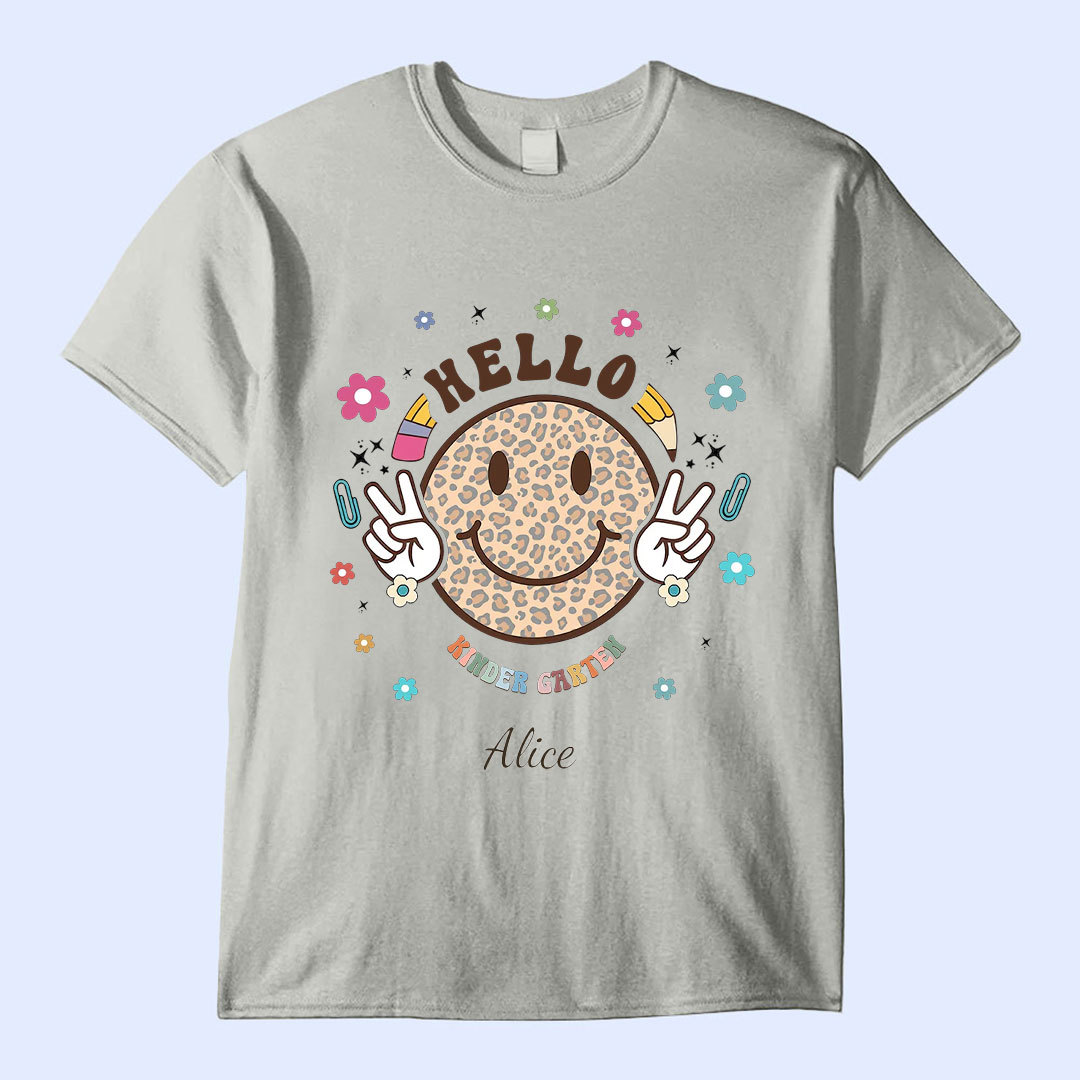 Back To School Smiling Face, Hello Preschool Kindergarten 1st Grade 2nd Grade Personalized Youth T-Shirt-ancustom