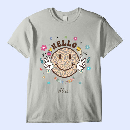 Back To School Smiling Face, Hello Preschool Kindergarten 1st Grade 2nd Grade Personalized Youth T-Shirt-ancustom