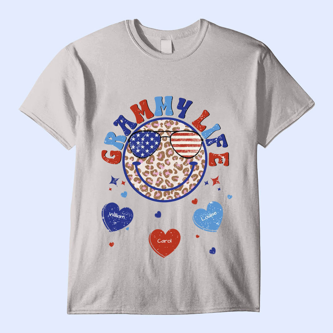 Personalized Grandma Life Smiley Face 4th Of July T-Shirt -ancustom