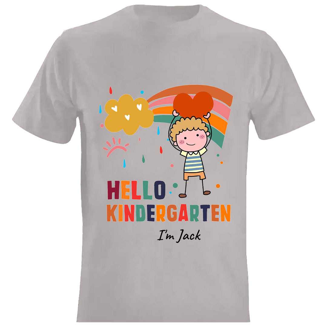 Hello Kindergarten Cute Colorful Rainbow Personalized Youth T-Shirt Back to School Gift for Kids-ancustom