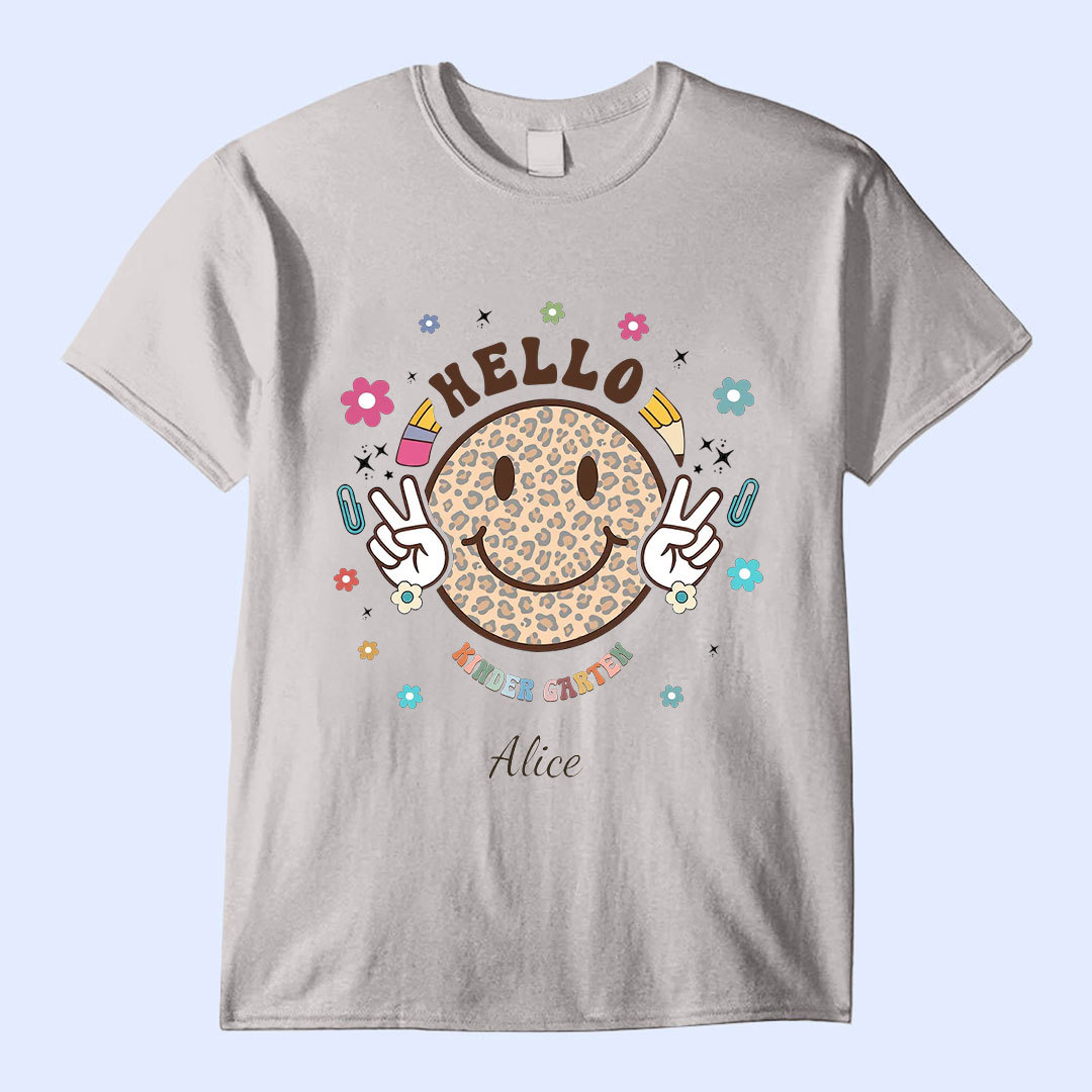 Back To School Smiling Face, Hello Preschool Kindergarten 1st Grade 2nd Grade Personalized Youth T-Shirt-ancustom