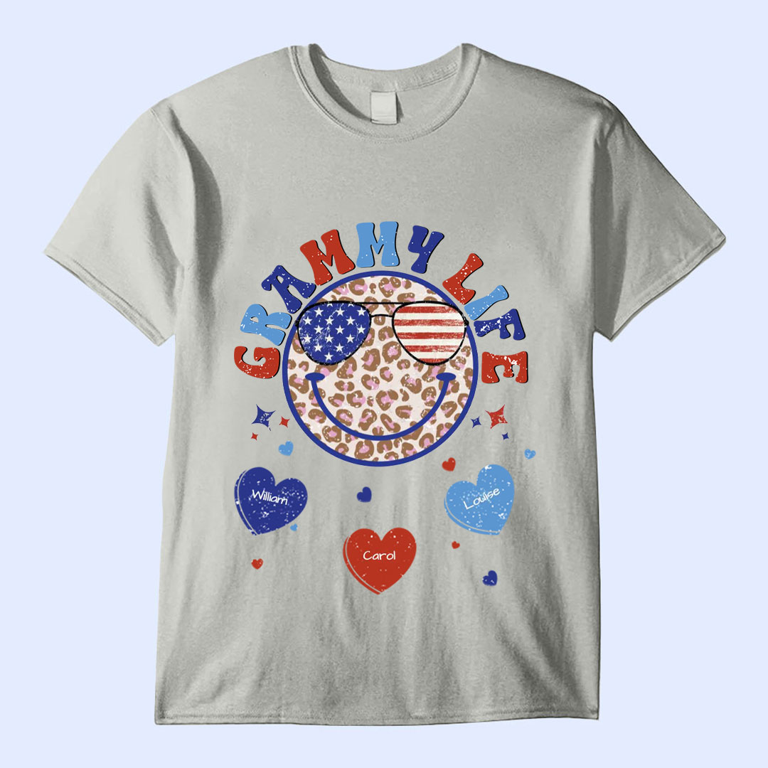 Personalized Grandma Life Smiley Face 4th Of July T-Shirt -ancustom