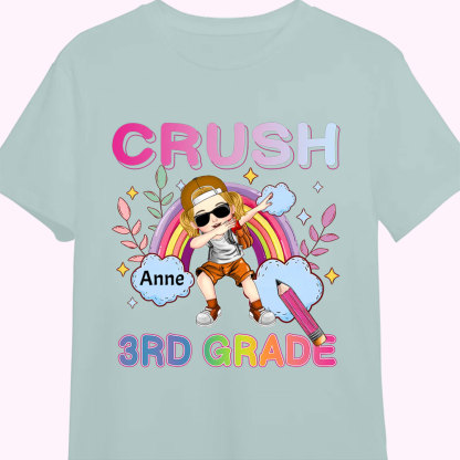 Kid Dabbing's Ready To Crush With Rainbow, 1st Grade 2nd Grade Kindergarten Preschool Personalized Youth T-Shirt-ancustom