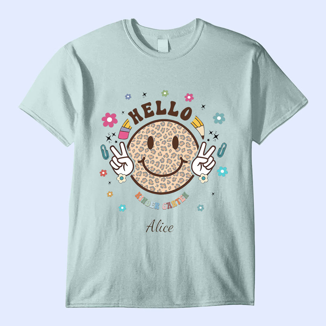 Back To School Smiling Face, Hello Preschool Kindergarten 1st Grade 2nd Grade Personalized Youth T-Shirt-ancustom