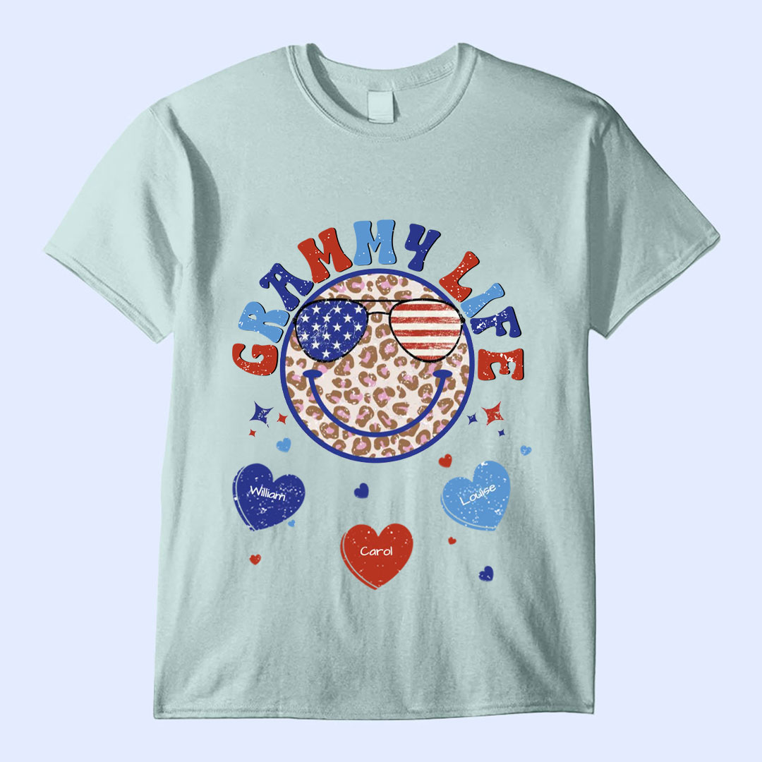 Personalized Grandma Life Smiley Face 4th Of July T-Shirt -ancustom