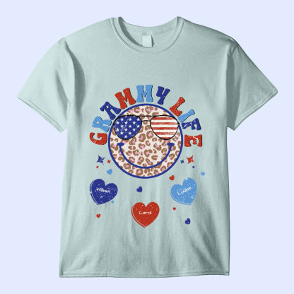 Personalized Grandma Life Smiley Face 4th Of July T-Shirt -ancustom