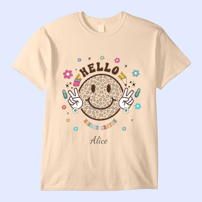Back To School Smiling Face, Hello Preschool Kindergarten 1st Grade 2nd Grade Personalized Youth T-Shirt-ancustom