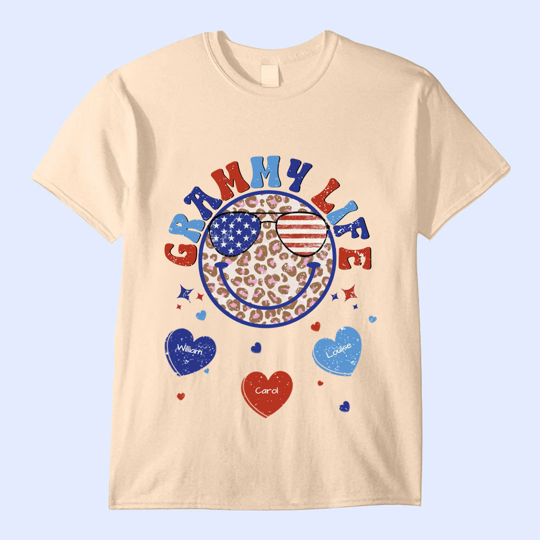 Personalized Grandma Life Smiley Face 4th Of July T-Shirt -ancustom