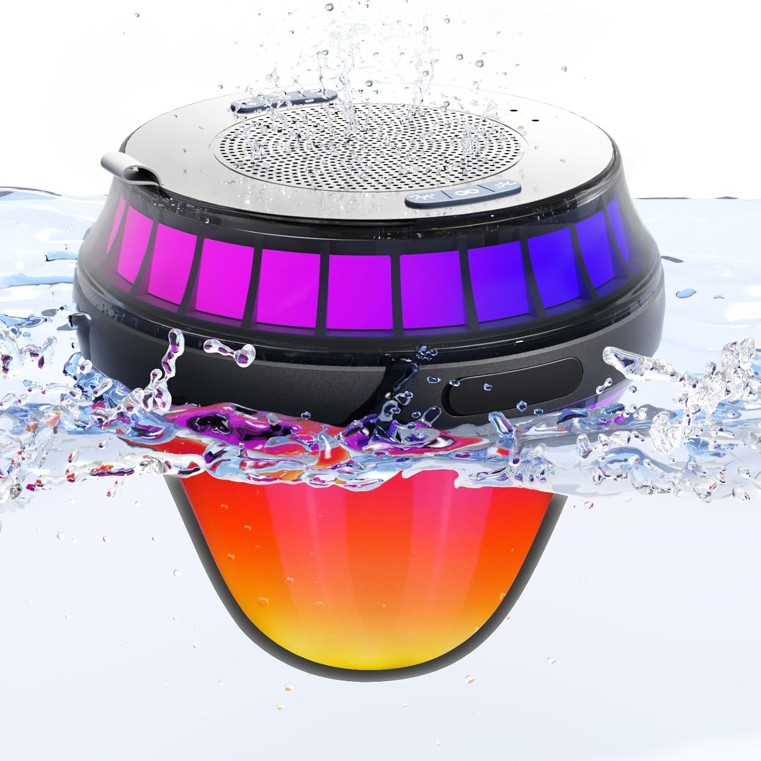 Floating waterproof Bluetooth speaker with RGB lighting floating on water surface