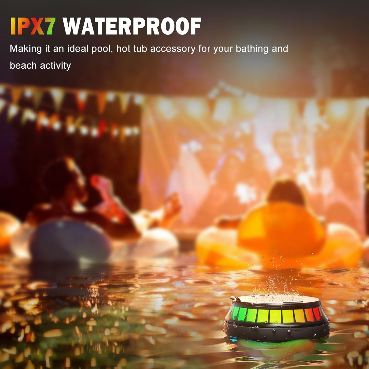 IPX7 waterproof floating Bluetooth speaker used in swimming pool and outdoor water activities