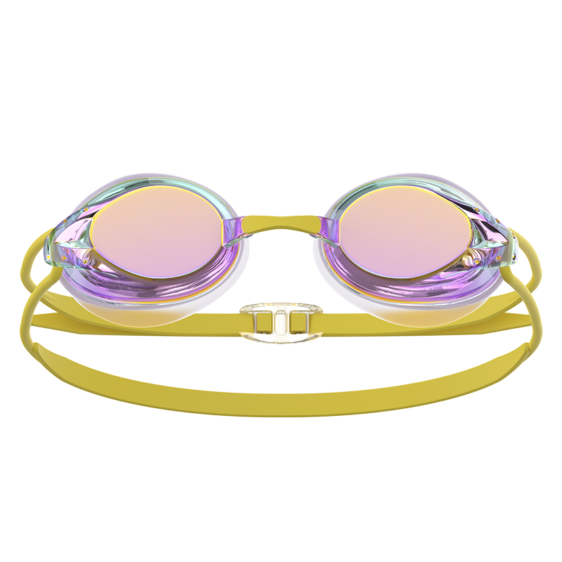 Maritonia HydroClear Mirrored Lens Swim Goggles Front View with Yellow Strap
