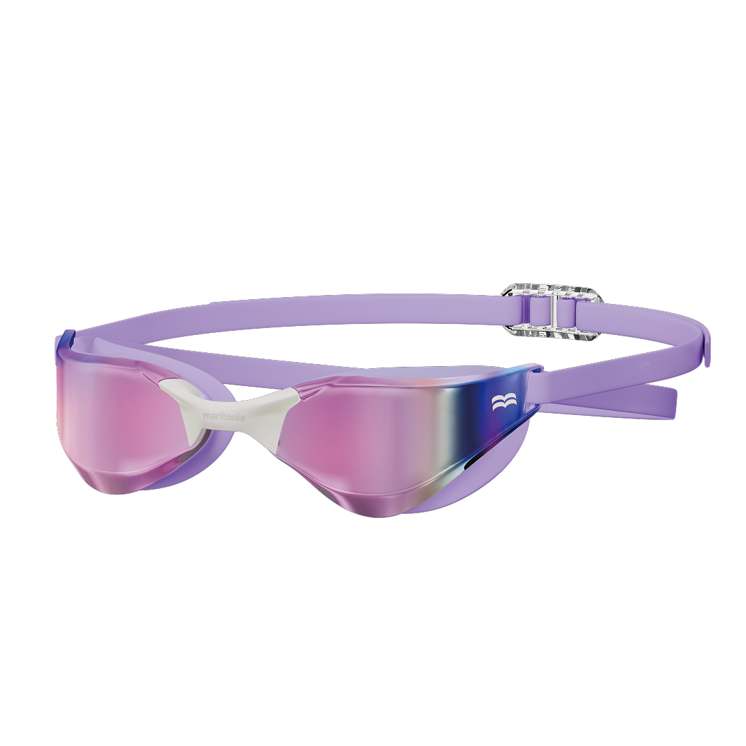 Side Profile of Maritonia HydroClear Tech YL100 Pro Purple Mirrored Racing Goggles 