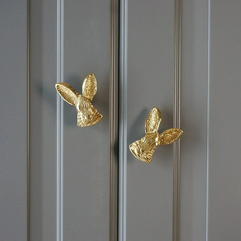  Satin Gold Rabbit Shape Brass Cabinet Drawer Knobs