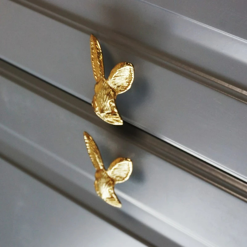 Satin Gold Rabbit Shape Brass Cabinet Drawer Knobs