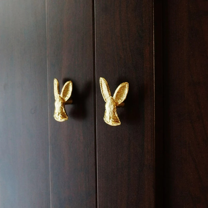  Satin Gold Rabbit Shape Brass Cabinet Drawer Knobs