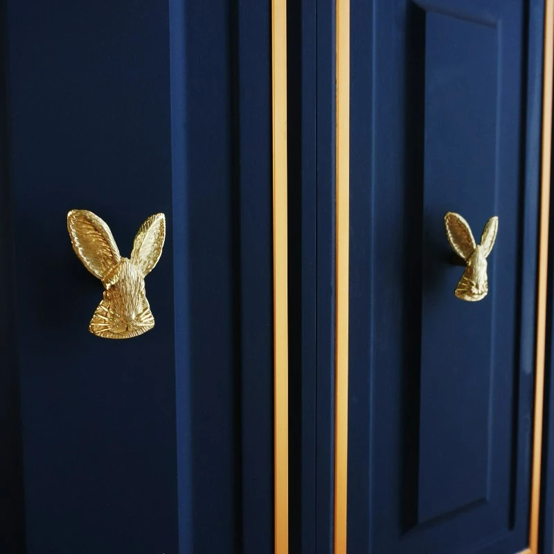  Satin Gold Rabbit Shape Brass Cabinet Drawer Knobs