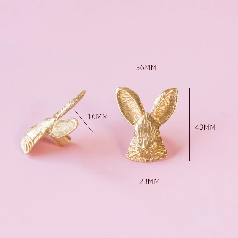  Satin Gold Rabbit Shape Brass Cabinet Drawer Knobs