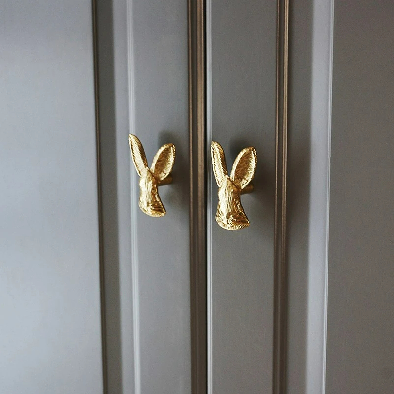  Satin Gold Rabbit Shape Brass Cabinet Drawer Knobs