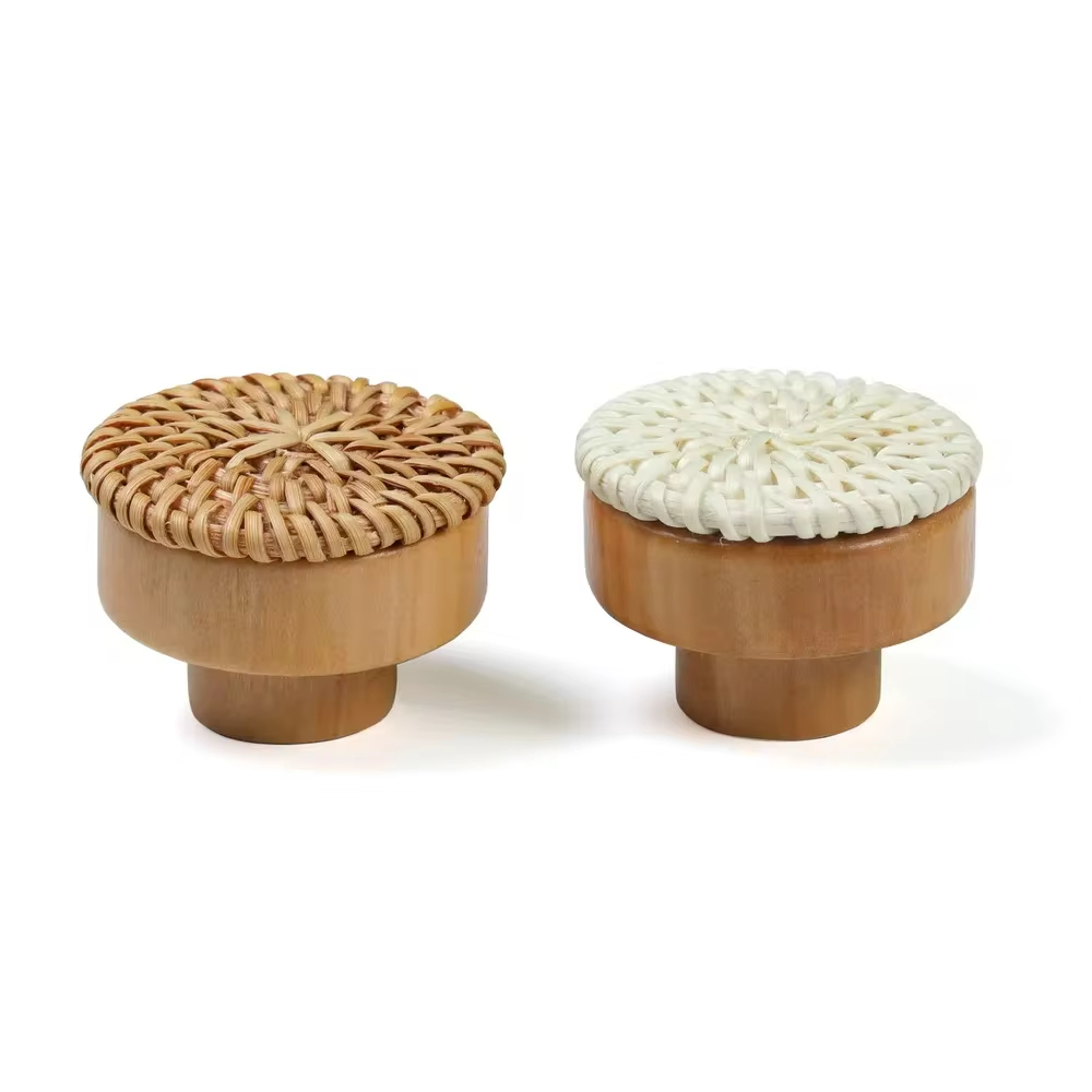 Natural Wooden Handles Rattan Drawer Knobs
