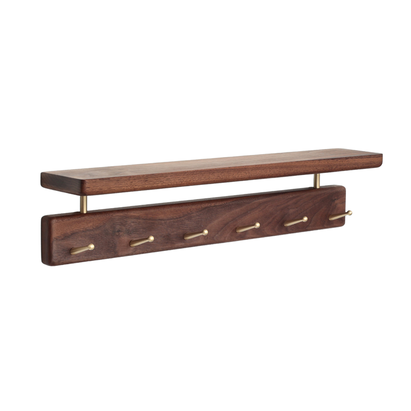 Solid Brass Wood Shelf with Hooks
