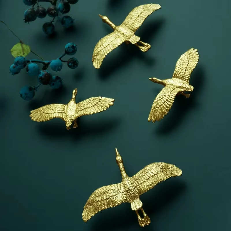 Swan-Shaped Brass Wardrobe & Cabinet Knobs
