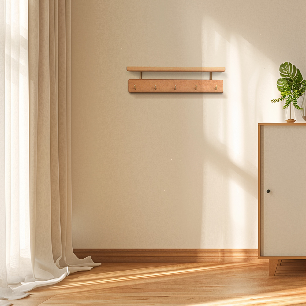 Solid Brass Wood Shelf with Hooks