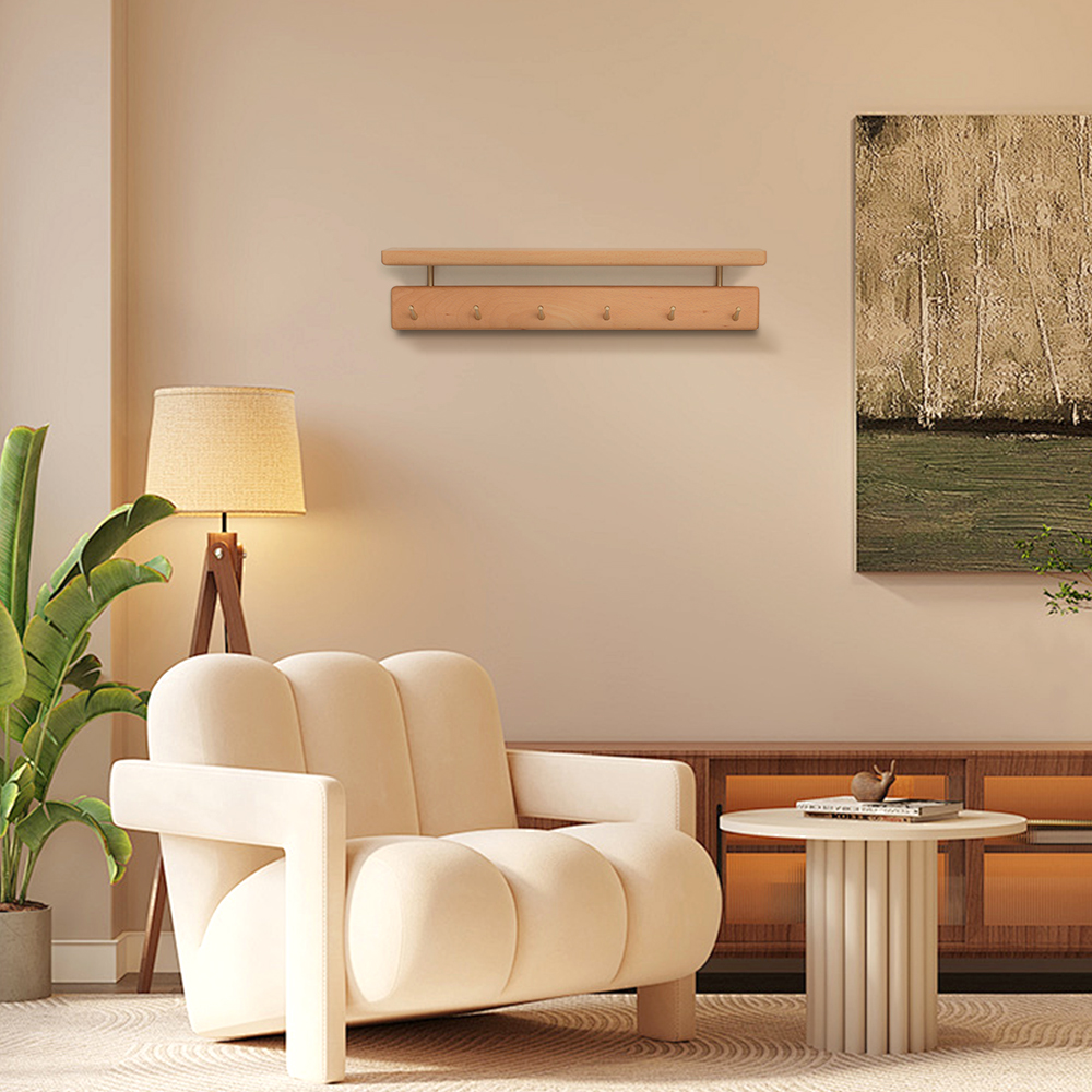 Solid Brass Wood Shelf with Hooks