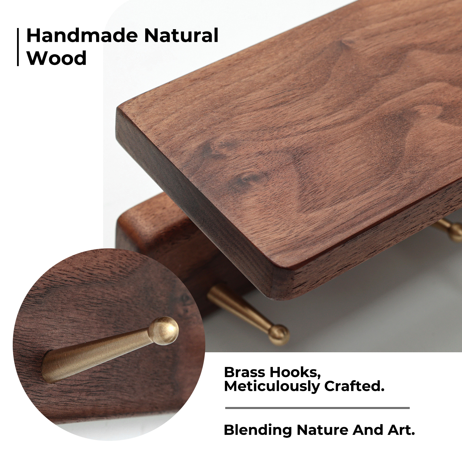 Solid Brass Wood Shelf with Hooks