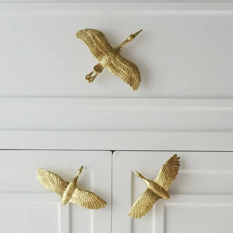 Swan-Shaped Brass Wardrobe & Cabinet Knobs