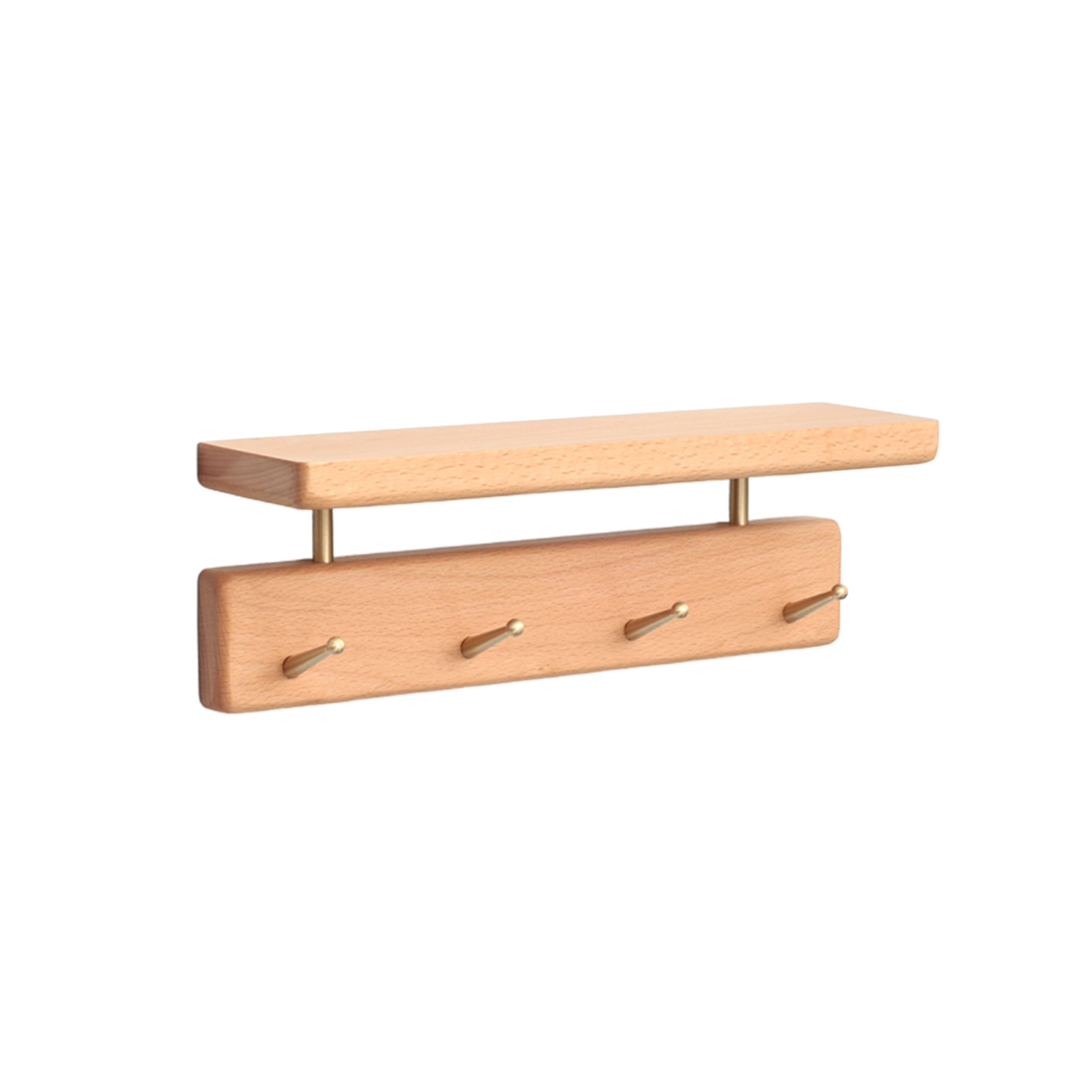 Solid Brass Wood Shelf with Hooks